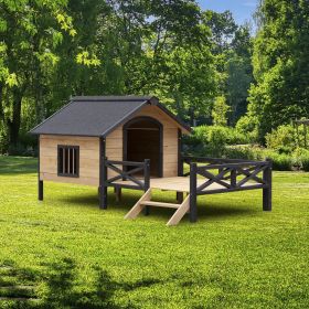 Large Outdoor Wooden Cabin-Style Dog Kennel/House with Porch