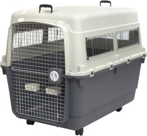 Plastic Kennels Rolling Plastic Airline Approved Wire Door Travel Dog Crate, XXX-Large, Gray