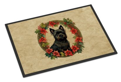 Cairn Terrier Christmas Flowers Doormat Front Door Mat Indoor Outdoor Rugs for Entryway, Non-Slip Washable Low Pile, 24H X 36W
