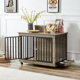 Furniture Style Dog Crate Side Table with Feeding Bowl