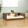 Solid Pine Wood Dog Bed in Honey Brown - with Sides – 37.6"x25.8"x11"