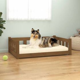 Solid Pine Wood Dog Bed in Honey Brown - with Sides – 37.6"x25.8"x11"