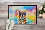 Chihuahua Hippie Dawg Doormat Front Door Mat Indoor Outdoor Rugs for Entryway, Non Slip Washable Low Pile, 24H X 36W