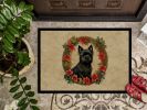 Cairn Terrier Christmas Flowers Doormat Front Door Mat Indoor Outdoor Rugs for Entryway, Non-Slip Washable Low Pile, 24H X 36W