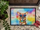 Chihuahua Hippie Dawg Doormat Front Door Mat Indoor Outdoor Rugs for Entryway, Non Slip Washable Low Pile, 24H X 36W