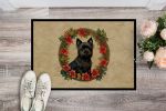 Cairn Terrier Christmas Flowers Doormat Front Door Mat Indoor Outdoor Rugs for Entryway, Non-Slip Washable Low Pile, 24H X 36W