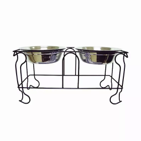 YML Wrought Iron Stand with Double Stainless Steel Feeder Bowls (size: Large)