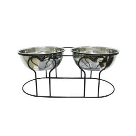 YML Wrought Iron Stand with Double Stainless Steel Feeder Bowls (size: Medium)