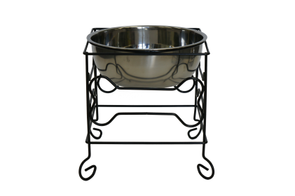 YML Wrought Iron Stand with Single Stainless Steel Feeder Bowl (size: Large)