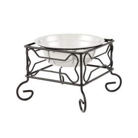 YML Wrought Iron Stand with Single Stainless Steel Feeder Bowl (size: SMALL)