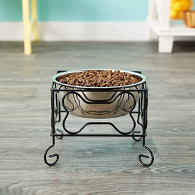 YML Wrought Iron Stand with Single Stainless Steel Feeder Bowl (size: Medium)