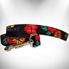 Polyester Dog Leash (Color: Flowers on Black, size: THIN 5/8" width- 5' long)