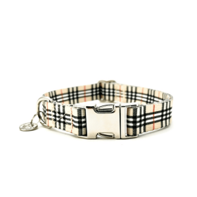 Adjustable Dog Collar (Color: Beige Plaid, size: Large)