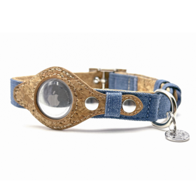 Apple Airtag Collar (Color: Denim & Cork, size: Large)