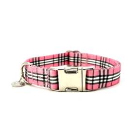 Adjustable Dog Collar (Color: Pink Plaid, size: Large)