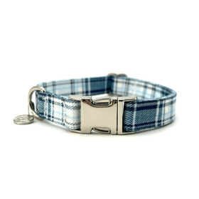 Adjustable Dog Collar (Color: Blue Plaid, size: Small)