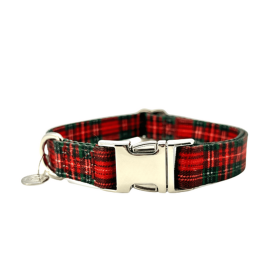 Adjustable Dog Collar (Color: Red Plaid, size: Large)