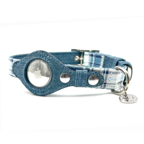 Apple Airtag Collar (Color: Blue Plaid & Denim, size: Large)