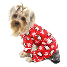 Penguins & Snowflake Flannel PJ with 2 Pockets (Red) (Color: RED, size: S)