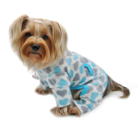 Blue & Gray Hearts Fleece Turtleneck Pajamas (Color: BLUE, size: S)
