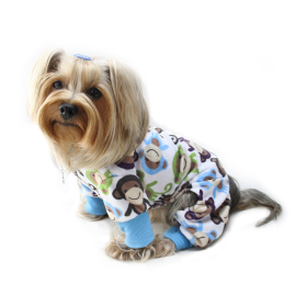 Ultra Soft Plush Minky Monkey Pajamas (Color: BLUE, size: XL)