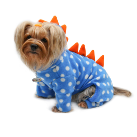 Polka Dots DINO Fleece Hooded Bodysuit/Pajamas (Color: BLUE, size: L)