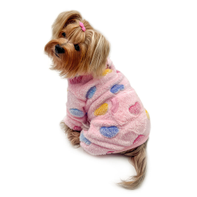 Ultra Plush Colorful Hearts Turtleneck Pajamas (Color: pink, size: S)