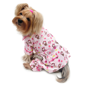 Girly Monkey Flannel Pajamas with 2 Pockets (Color: pink, size: M)