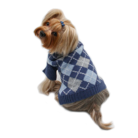 Argyle Turtleneck Sweater in Navy/Grey/Light Blue (Color: BLUE, size: XS)