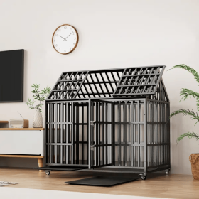 Heavy‑Duty Metal Dog Crate with Locking Wheels (size: 55")