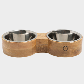 GF Pet Wood & Metal Feeder Double Diner (Color: Natural, size: Large)