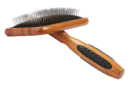 Bass Brushes- De-matting Pet Brush Slicker Style (Color: Dark Bamboo, size: Large)