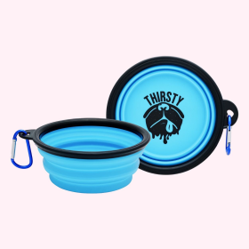 Collapsible Dog Bowl (Color: Blue M, Phrase: "Thirsty")