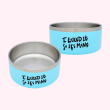 Blue Metal Food Bowl for Dogs - 6" wide x 3" Height (Phrase: "I Licked It So It's Mine")