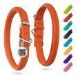 Ultra Soft Rolled Leather Dog Collar, Soft Padded Dog Collars for Small Medium Dogs, Male and Female Dog Collar (Color: Orange, size: 15-19 inch)