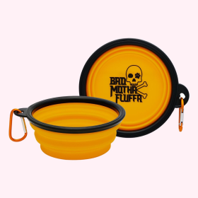 Collapsible Dog Bowl (Color: Orange, Phrase: "Bad Motha Fluffa")