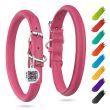 Ultra Soft Rolled Leather Dog Collar, Soft Padded Dog Collars for Small Medium Dogs, Male and Female Dog Collar (Color: pink, size: 13-16 inch)