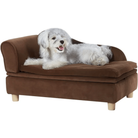 VEVOR Pet Sofa, Dog Couch for Medium-Sized Dogs and Cats, Soft Velvety Dog Sofa Bed, 81 lbs. Loading Cat Sofa, Blue (Color: Dark Brown)