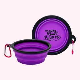 Collapsible Dog Bowl (Color: purple, Phrase: "Not Chunky Just Fluffy")