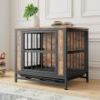Wooden Dog Crate Furniture with 2 Sliding Doors and Removable Tray