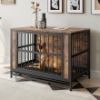 Wooden Dog Crate Furniture with 2 Sliding Doors and Removable Tray