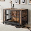 Wooden Dog Crate Furniture with 2 Sliding Doors and Removable Tray (size: 38.9" x 23.78" x 28.07")