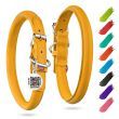 Ultra Soft Rolled Leather Dog Collar, Soft Padded Dog Collars for Small Medium Dogs, Male and Female Dog Collar (Color: Yellow, size: 18-21 inch)