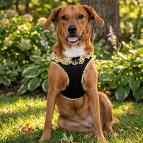 Polka Dot Choke‑Free Dog Harness – Step‑In Style (Color: Yellow & Black Polka Dot Ruffle, size: L)