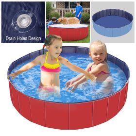 Foldable Pet Swimming Pool PVC Kiddie Baby Dog Swim Pool Bathing Tub Playmat Kids Pools (Color: RED)