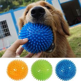 Pet Dog Toys Cat Puppy Sounding Toy Polka Squeaky Tooth Cleaning Ball TPR Training Pet Teeth Chewing Toy Thorn Balls Accessories (Color: BLUE, size: S-6.5CM)