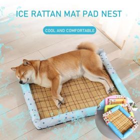 Breathable Pet Puppy Cooling Mat Bed Summer Protection Cervical Spine Cat Dog Ice Mat Square Rattan Kennel Supplies (Color: BLUE, size: 40cm*30cm*7cm)