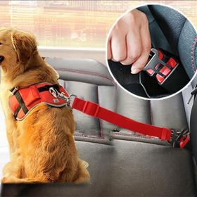 Pet Dog Cat Car Seat Belt For Accessories Goods Animals Adjustable Harness Lead Leash Small Medium Travel Clip French Bulldog (Color: RED)