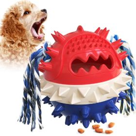 Pet Chew Toy Interactive Treat Toy Squeaky Bounce Toy with Rope for Aggressive Dog Chewers (Color: BLUE)