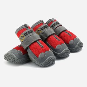 Waterproof Booties, Non-Skid Breathable Socks Paw Protectors with 3m Reflective (Color: RED, size: L)
